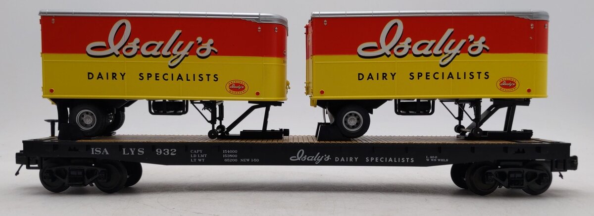 MTH 20-98835 O Gauge Flat Car w/2 Pup Trailers #932 EX/Box