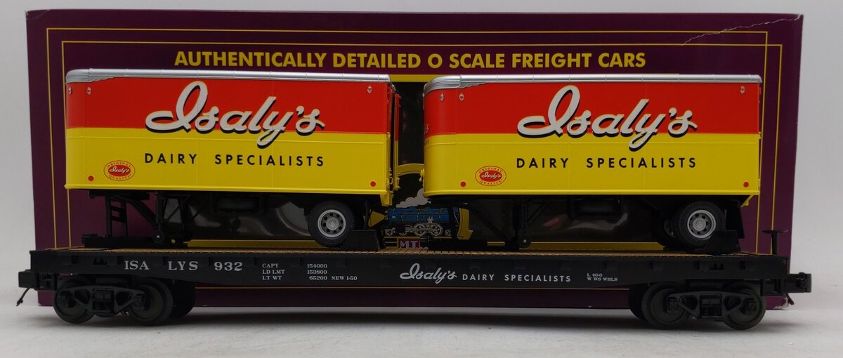 MTH 20-98835 O Gauge Flat Car w/2 Pup Trailers #932 EX/Box