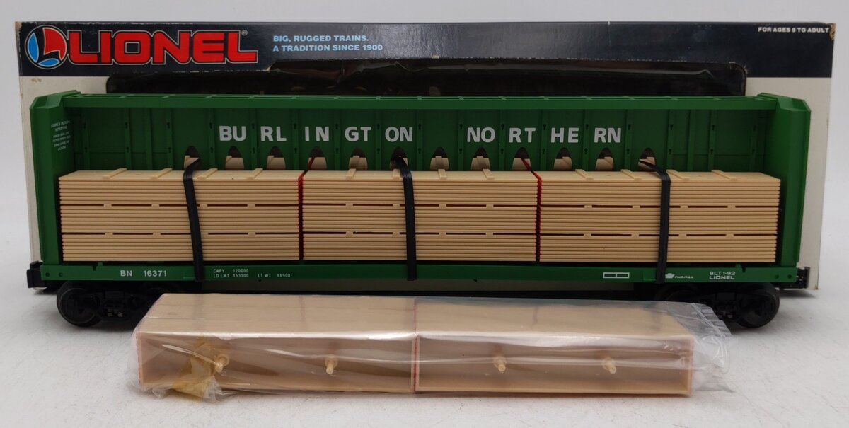 Lionel 6-16371 O Gauge Burlington Northern I-Beam Flat Car #16371 w/Wood Load LN/Box