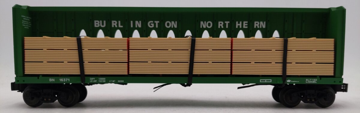 Lionel 6-16371 O Gauge Burlington Northern I-Beam Flat Car #16371 w/Wood Load LN/Box