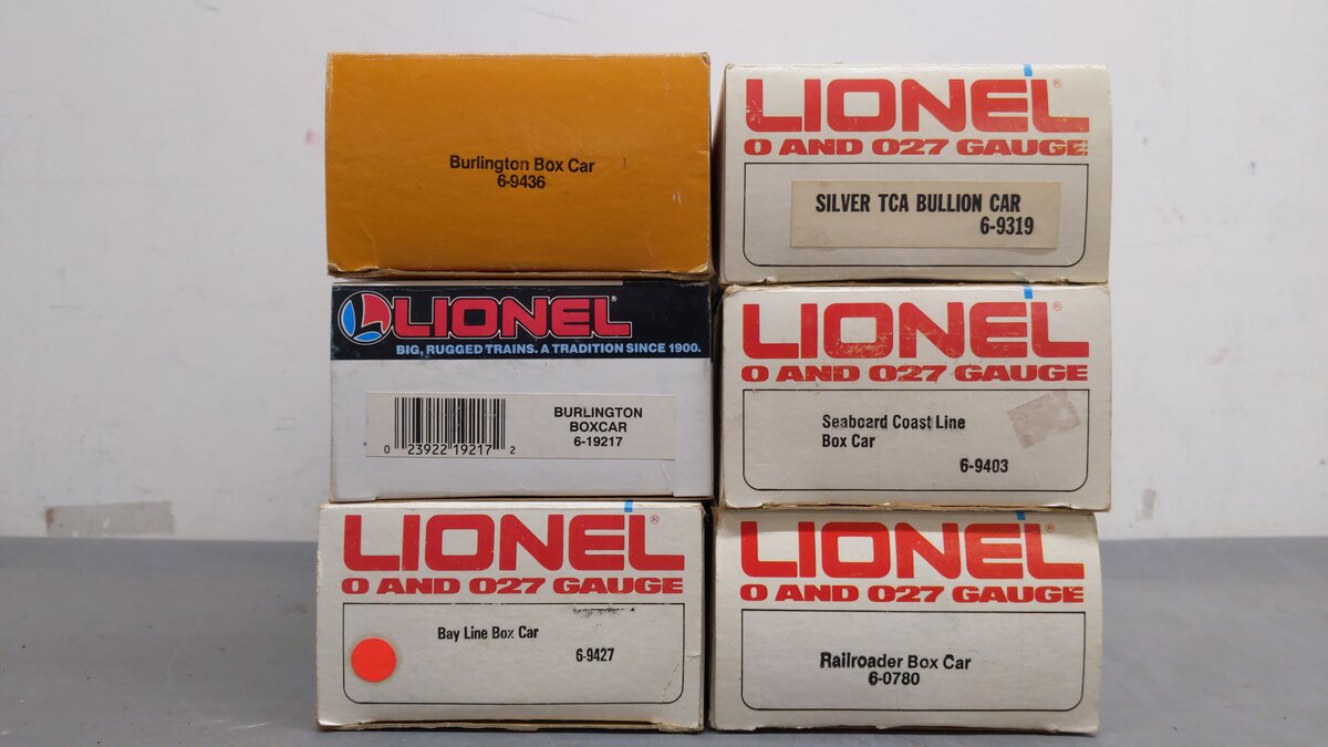 Lionel O Assorted Freight Cars 9427, 19217, 9436, 9319, 9403, 0780 [6] EX/Box