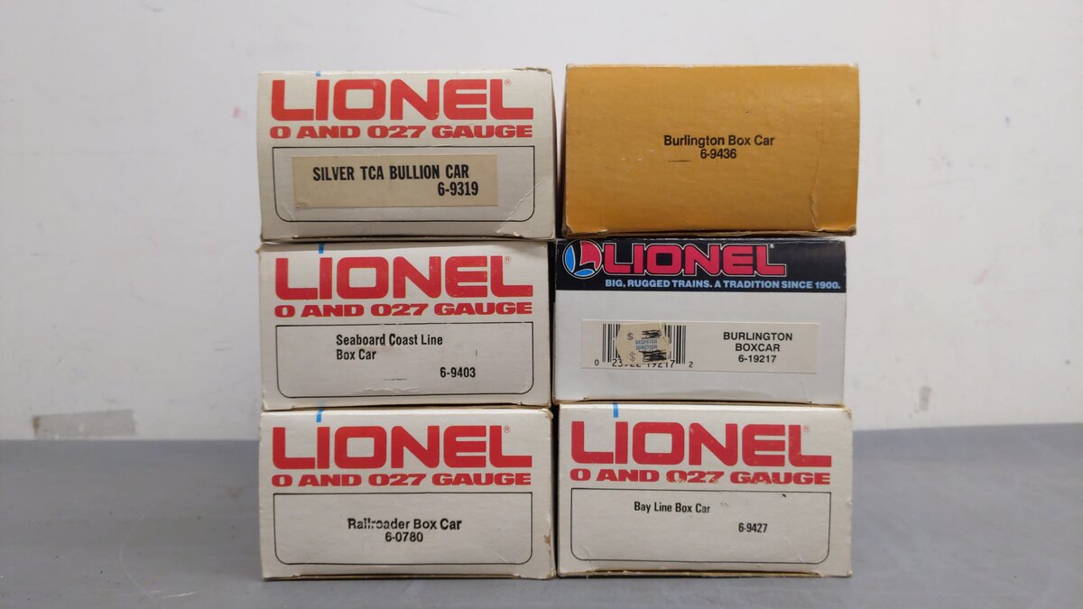 Lionel O Assorted Freight Cars 9427, 19217, 9436, 9319, 9403, 0780 [6] EX/Box