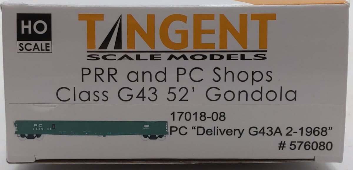 Tangent 17018-08 HO Scale PRR & PC Shops Class G43 52' Gondola #576080 LN/Box