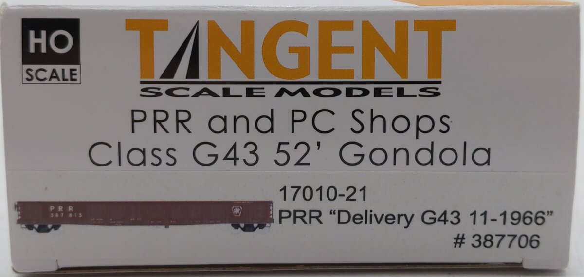 Tangent 17010-21 HO Scale PRR & PC Shops Class G43 52' Gondola #387706 LN/Box