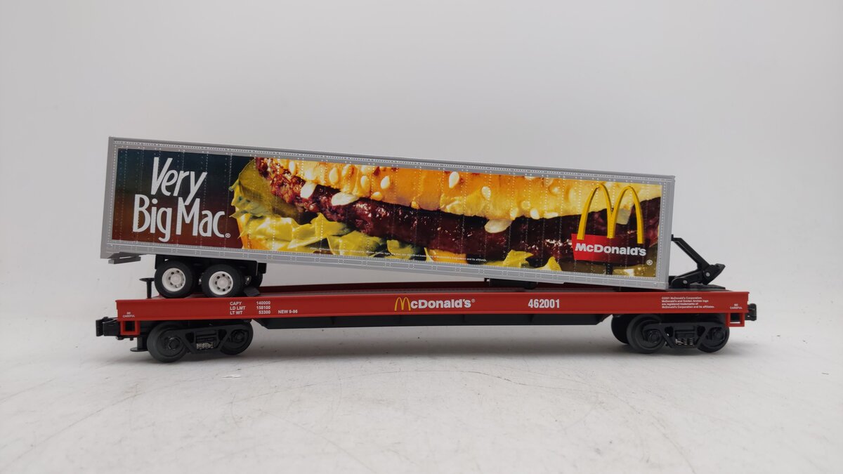 MTH 20-98134 O McDonalds Flatcar w/Trailer #462001 EX/Box