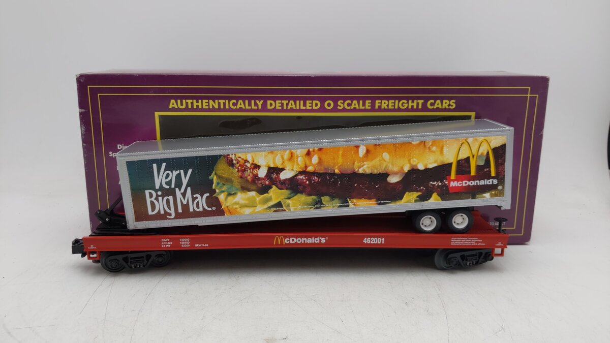 MTH 20-98134 O McDonalds Flatcar w/Trailer #462001 EX/Box
