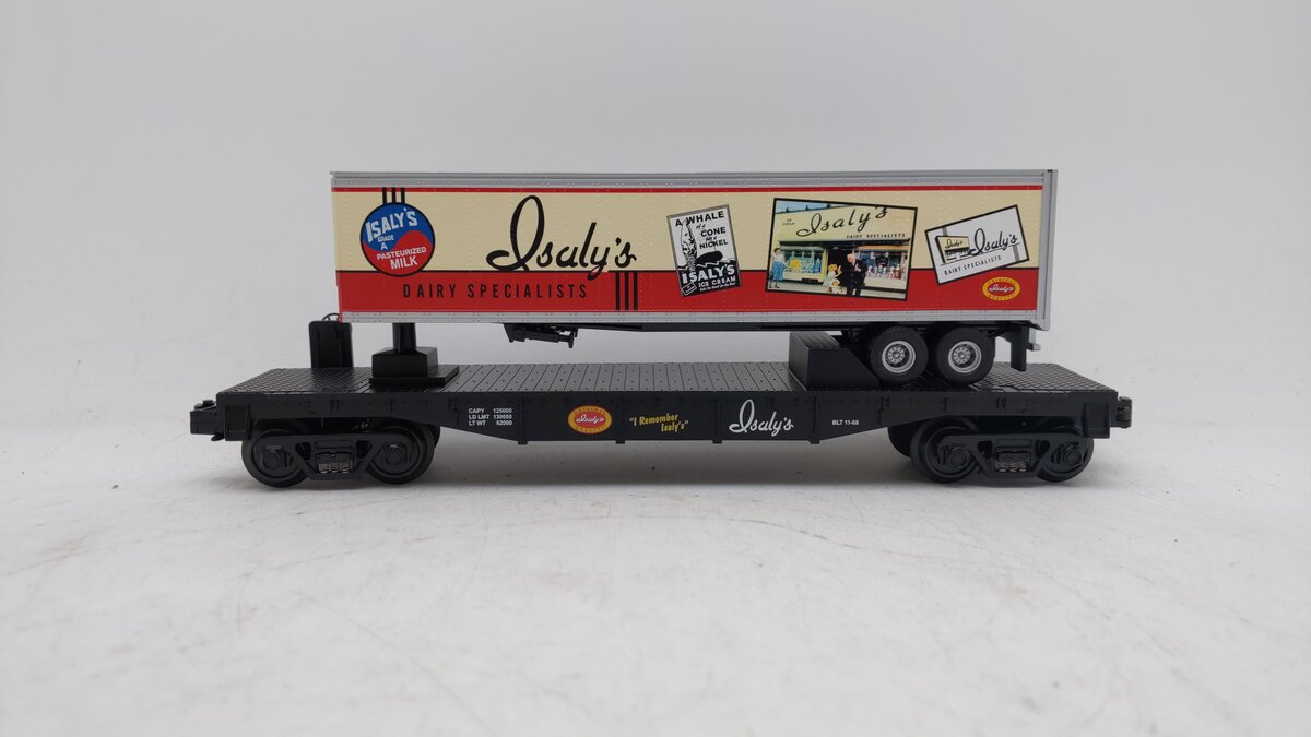 MTH 30-76153 O Gauge Isaly‘s Flatcar w/ Trailer EX/Box