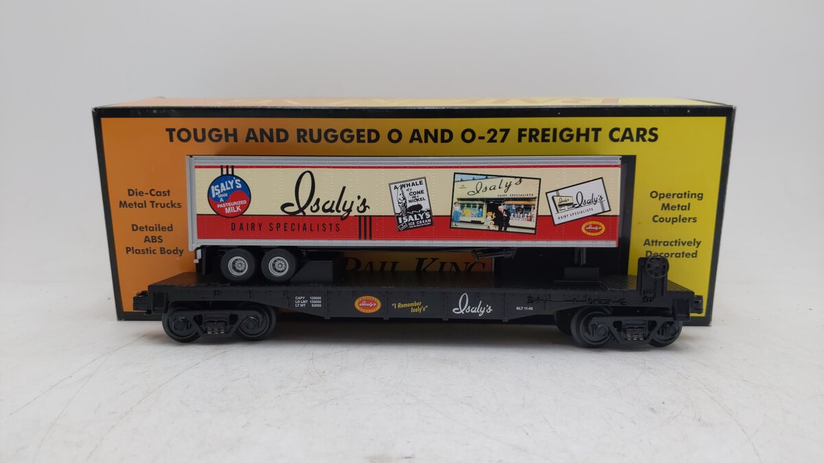 MTH 30-76153 O Gauge Isaly‘s Flatcar w/ Trailer EX/Box
