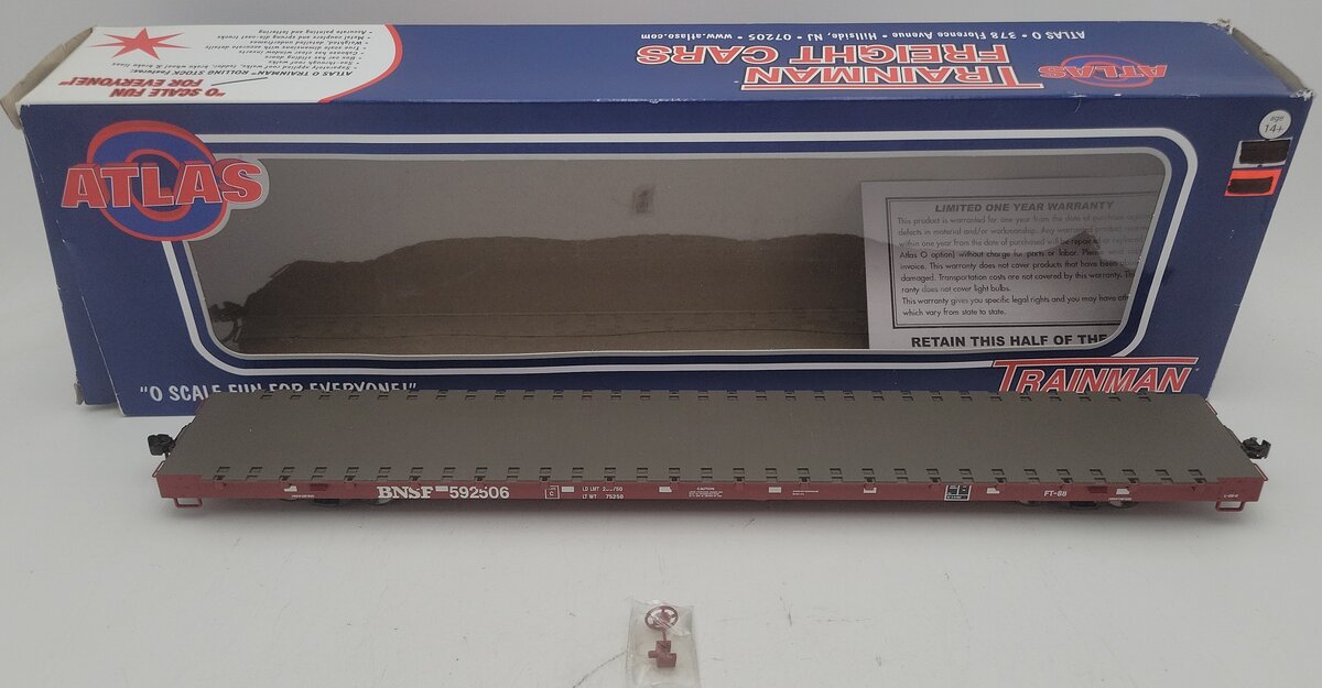 Atlas 2001766-1 O Scale BNSF 68` Flat Car #592506 (2-Rail) EX/Box