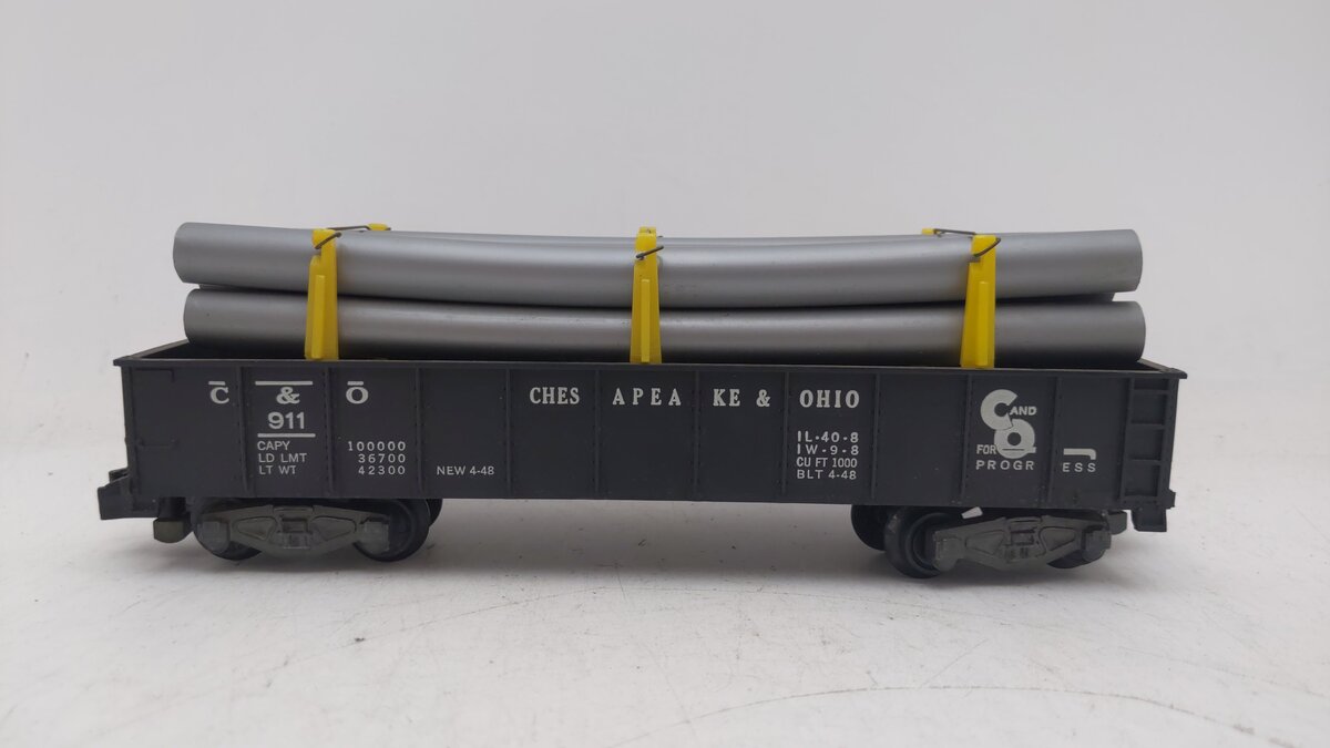 American Flyer 911 Vintage S Chesapeake and Ohio Gondola w/Gray Pipe Load VG