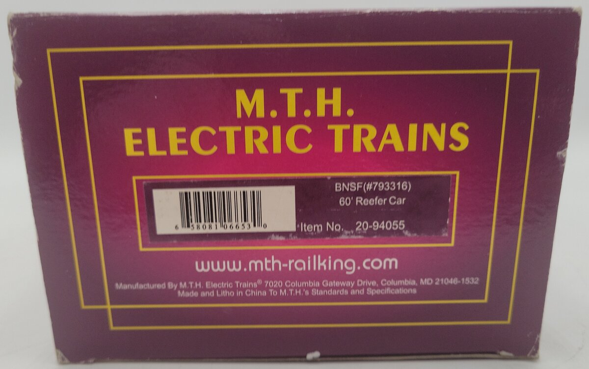 MTH 20-94055 Burlington North & Santa Fe 60‘ Reefer Car #793316 EX/Box