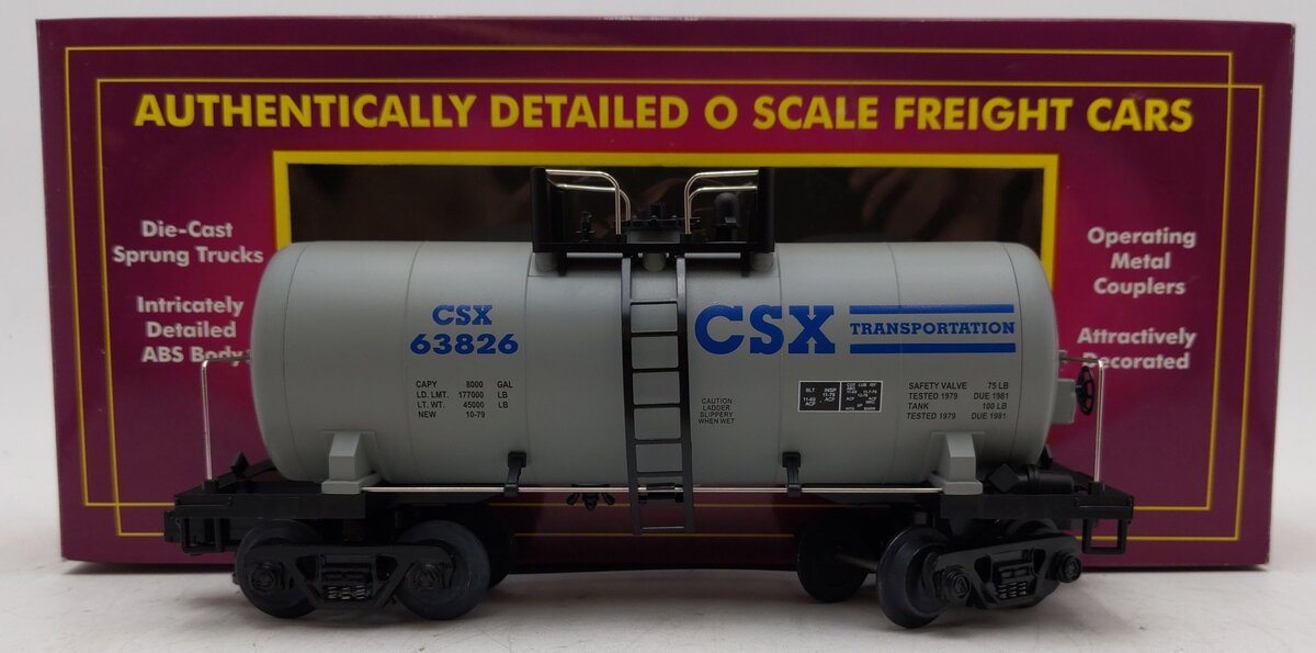 MTH 20-96003 O Gauge CSX 8000 Gallon Single Dome Tank Car #63826 EX/Box