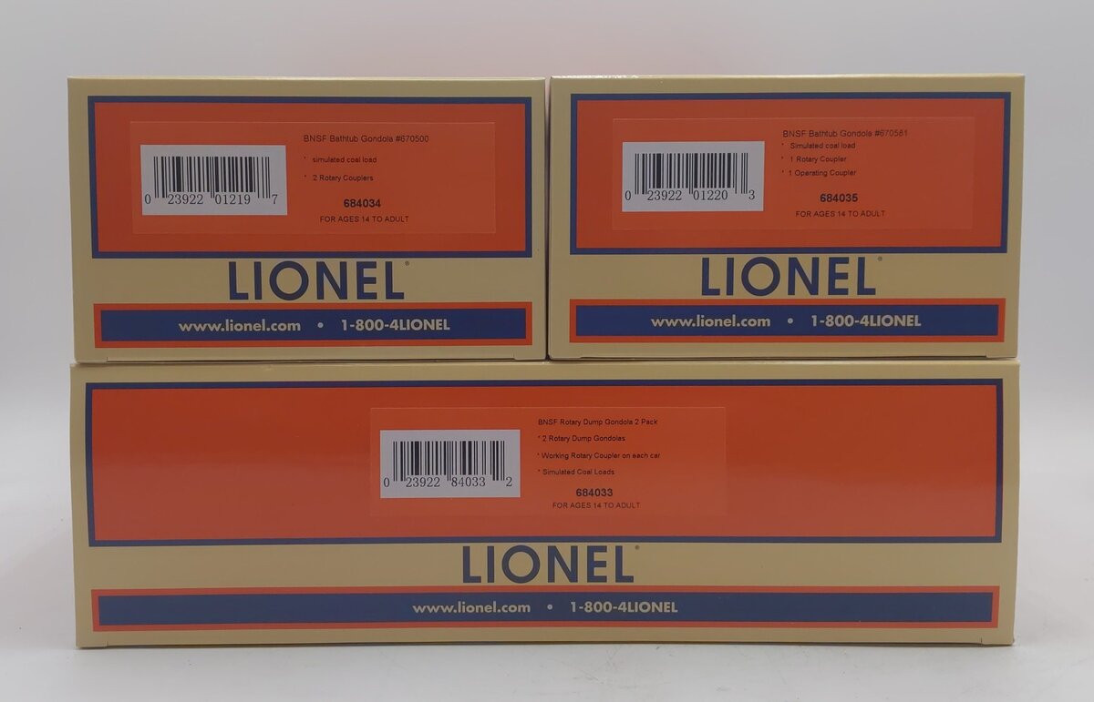 Lionel 6-84033 O Gauge Burlington Northern Santa Fe Rotary Gondola (Set of 2) NIB