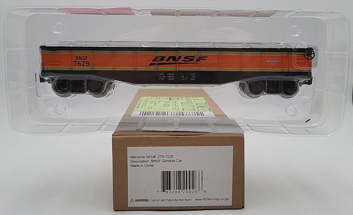 Menards 279-7026 O Gauge BNSF Gondola Car #7629 NIB