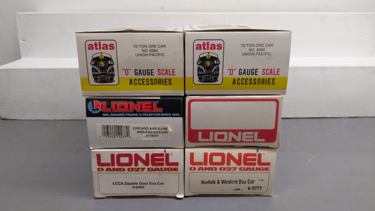 Lionel and Atlas O Assorted Freight Cars 19237, 9771, 9704, 9460, 26498 [6] EX/Box