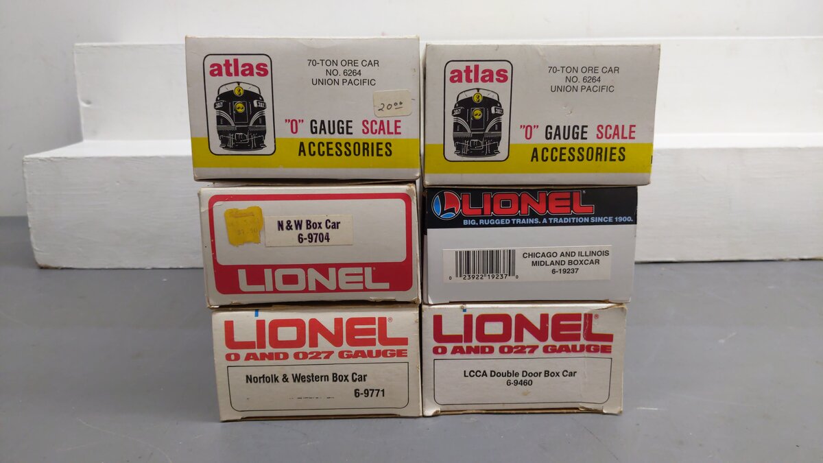 Lionel and Atlas O Assorted Freight Cars 19237, 9771, 9704, 9460, 26498 [6] EX/Box