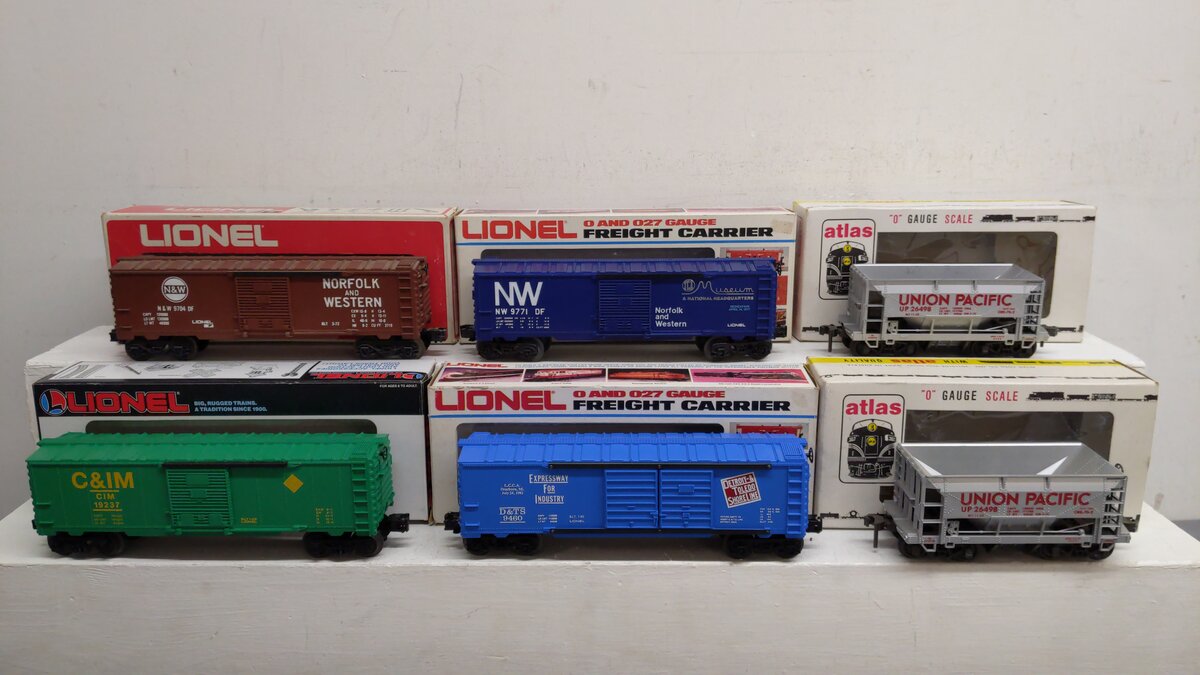 Lionel and Atlas O Assorted Freight Cars 19237, 9771, 9704, 9460, 26498 [6] EX/Box