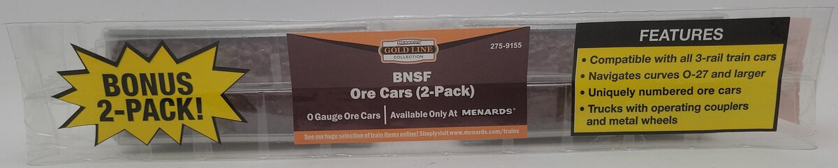 Menards 275-9155 O Gauge BNSF Ore Cars (2 Pack) #2453 and #2454 NEW