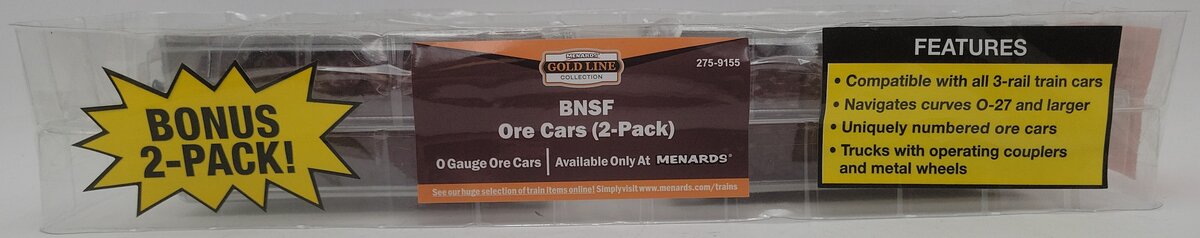 Menards 275-9155 O Gauge BNSF Ore Cars (2 Pack) #2321 and #2322 NEW