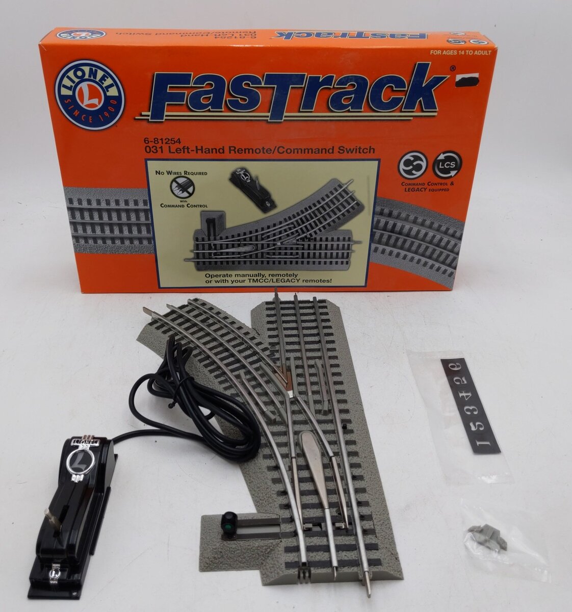 Lionel 6-81254 O-31 Left Hand FasTrack Remote Switch Turnout LN/Box