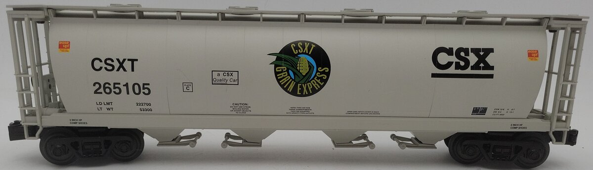 MTH 30-75521 O CSX RailKing 4-Bay Cylindrical Hopper Car #265105 EX/Box