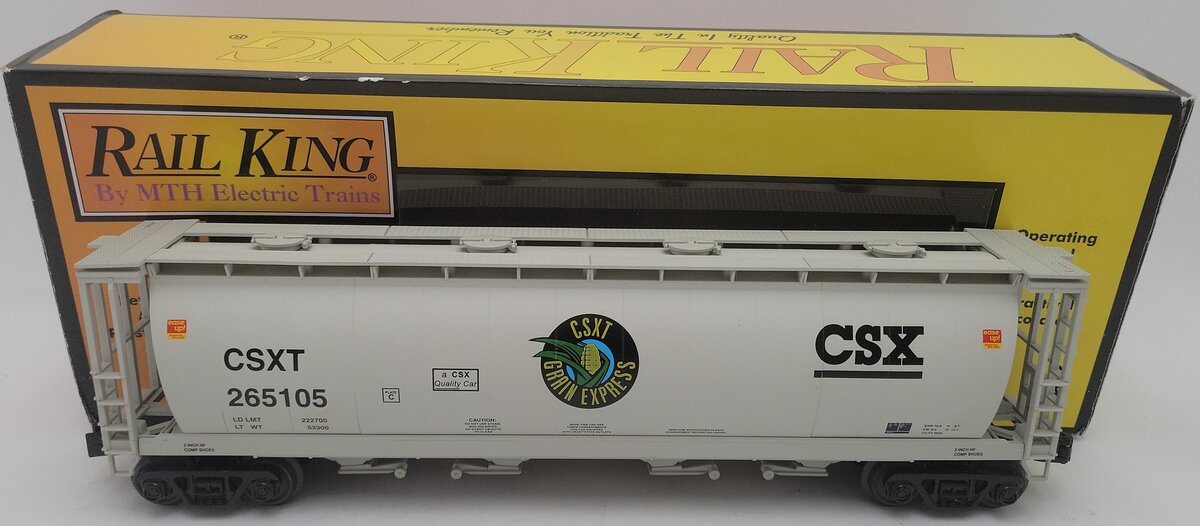 MTH 30-75521 O CSX RailKing 4-Bay Cylindrical Hopper Car #265105 EX/Box