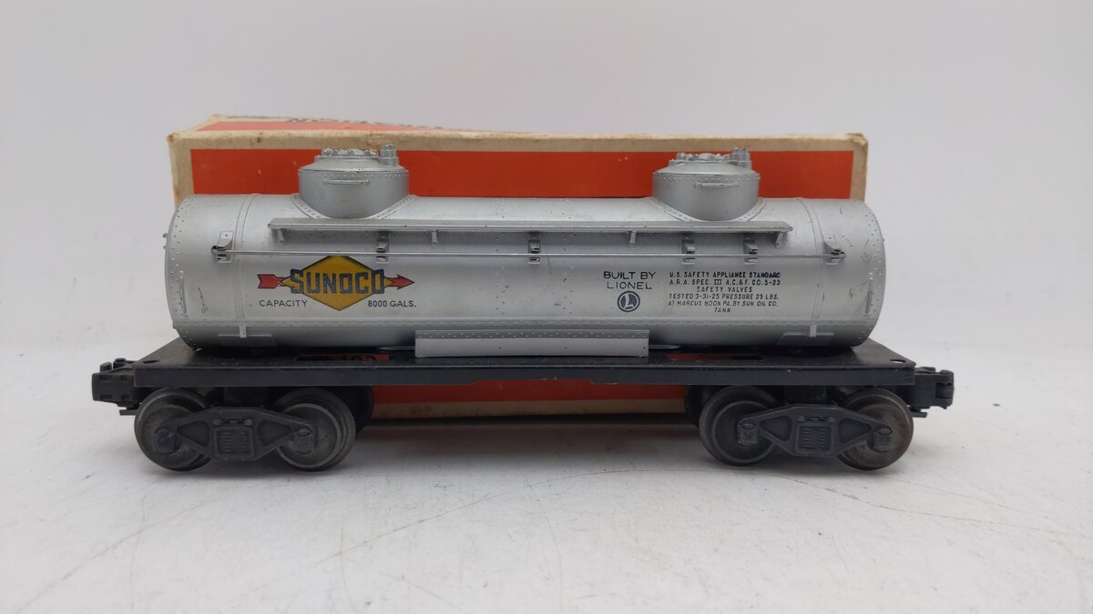 Lionel 6465 Vintage O Silver Sunoco Double Dome Tank Car w/ Steps EX/Box