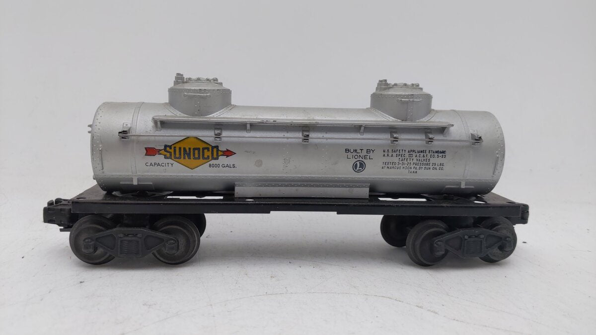 Lionel 6465 Vintage O Silver Sunoco Double Dome Tank Car w/ Steps EX/Box