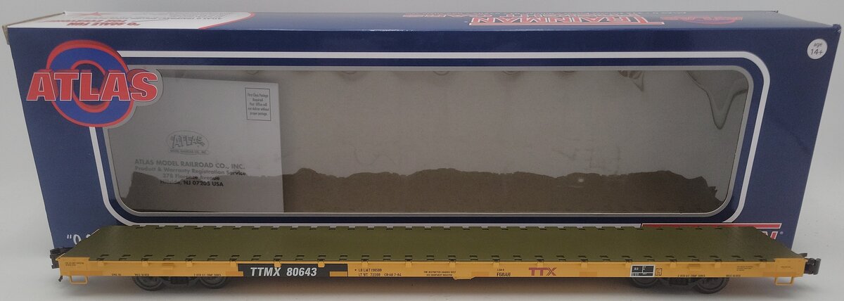 Atlas 2002624-2 O Gauge TTX 68' Flat Car #80643 (3 Rail) EX/Box