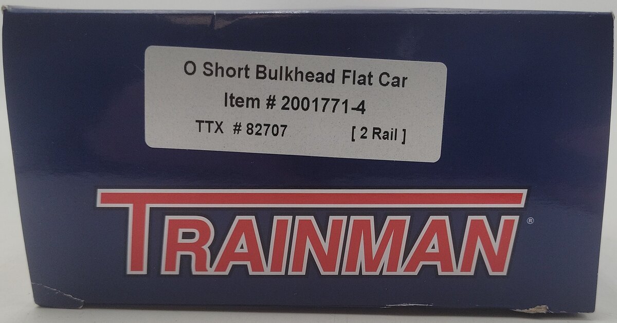 Atlas 2001771-4 O Scale TTX Trainman Short Bulkhead Flat Car #82707 (2-Rail) EX/Box