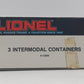 Lionel 6-12826 O CSX/Great Northern/New York Central Intermodal 3-Container Pack LN/Box