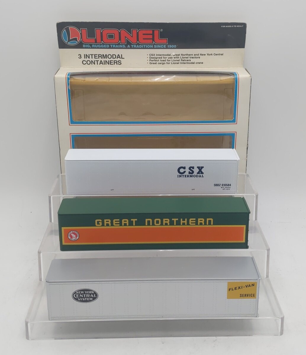 Lionel 6-12826 O CSX/Great Northern/New York Central Intermodal 3-Container Pack LN/Box