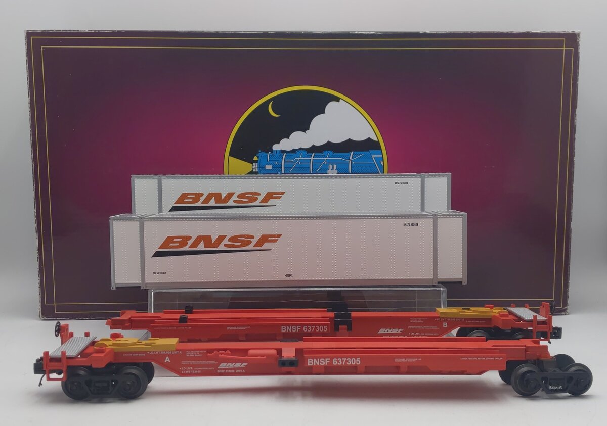 MTH 20-95103 O BNSF Spine Car Set with 2 48' Containers (Set of 2) EX/Box