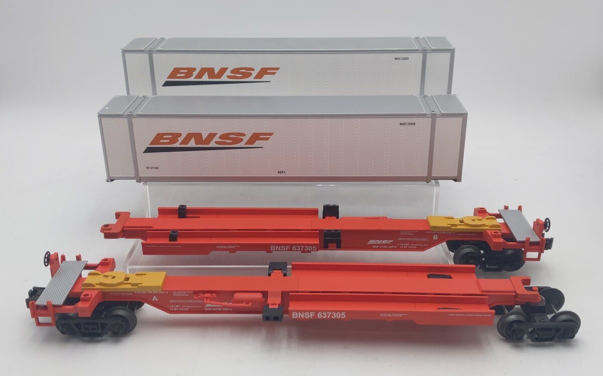 MTH 20-95103 O BNSF Spine Car Set with 2 48' Containers (Set of 2) EX/Box