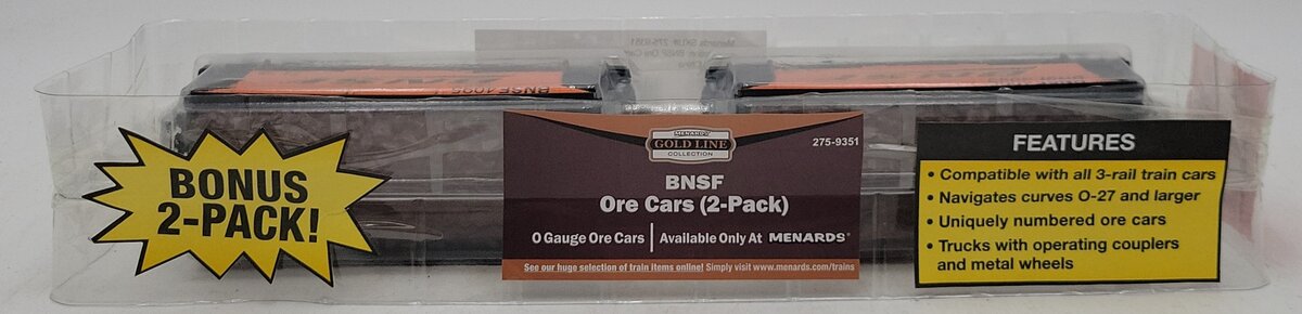 Menards 275-9351 O Gauge BNSF Ore Cars (2 Pack) #4096,4095 NIB