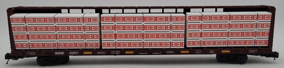 MTH 20-95350 O BNSF Premier Center Beam Flat Car w/Lumber Load #559561 NIB
