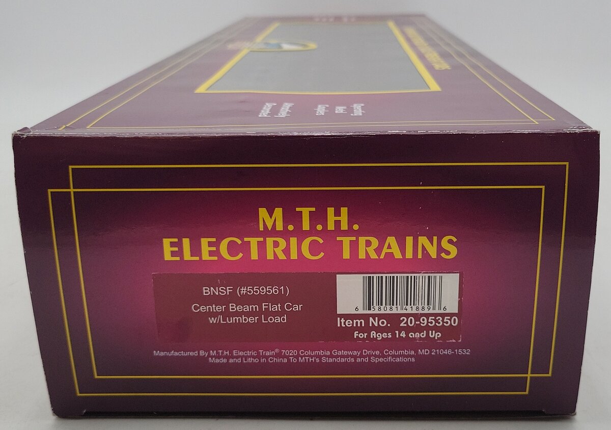 MTH 20-95350 O BNSF Premier Center Beam Flat Car w/Lumber Load #559561 NIB