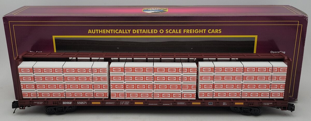 MTH 20-95350 O BNSF Premier Center Beam Flat Car w/Lumber Load #559561 NIB