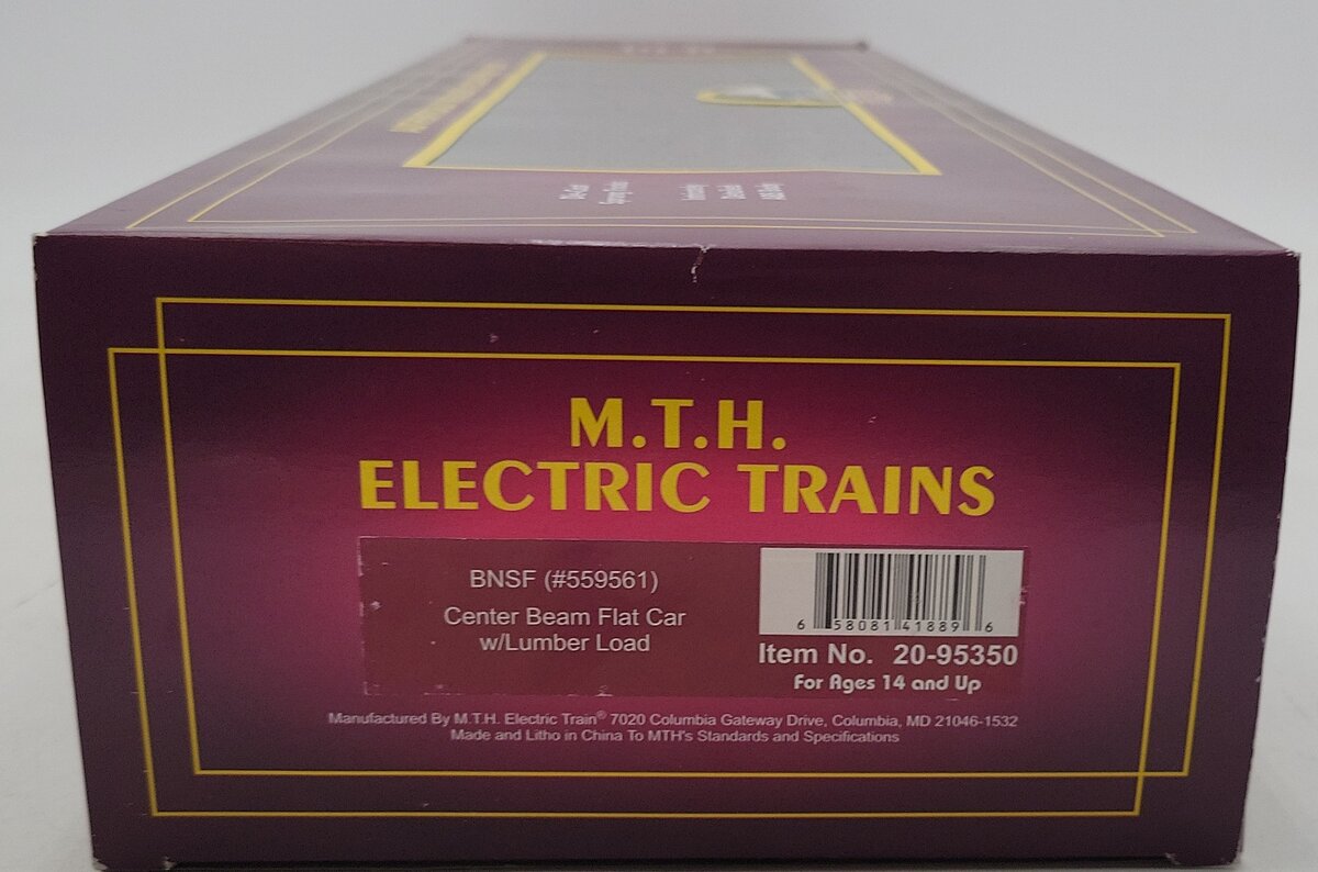 MTH 20-95350 O BNSF Premier Center Beam Flat Car w/Lumber Load #559561 NIB