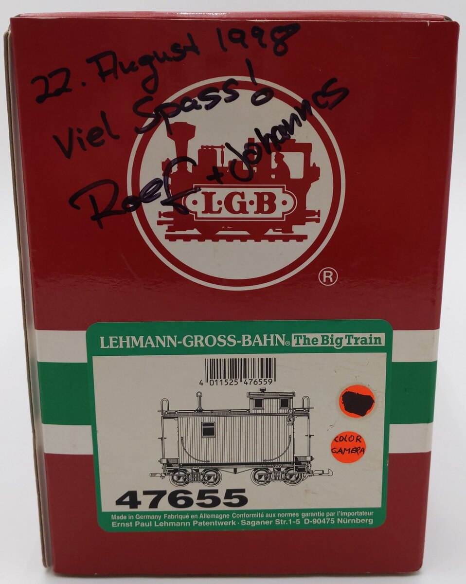 LGB 47655 G Scale Red Caboose w/Custom Camera EX/Box