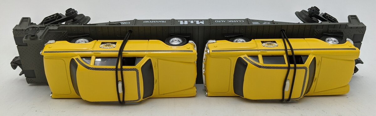 MTH 30-7625 O Gauge MTH Auto Transport Flatcar w/ Ertl Checker Cabs #1959 LN/Box