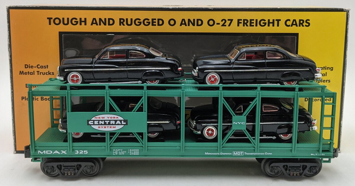 MTH 30-7682 O New York Central Auto Carrier #325 with (4) Ertl 1949 Mercurys VG/Box