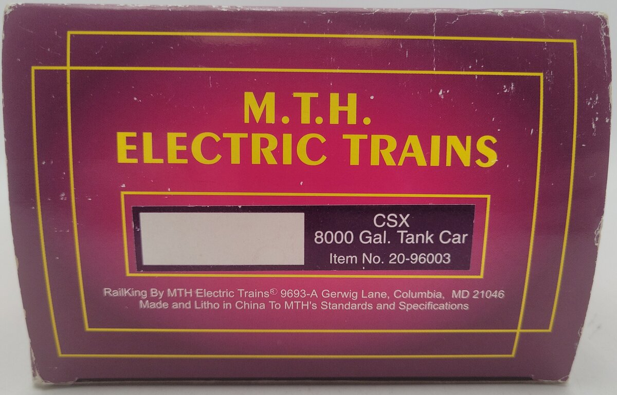 MTH 20-96003 O Gauge CSX 8000 Gallon Single Dome Tank Car #63826 EX/Box