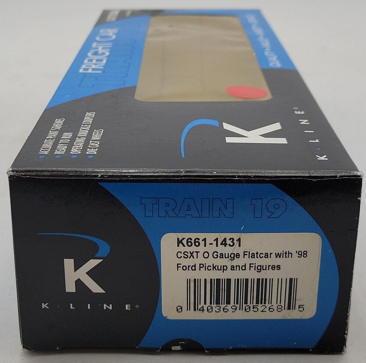 K-Line K661-1431 CSXT Flatcar w/98' Red Pickup & Figures LN/Box