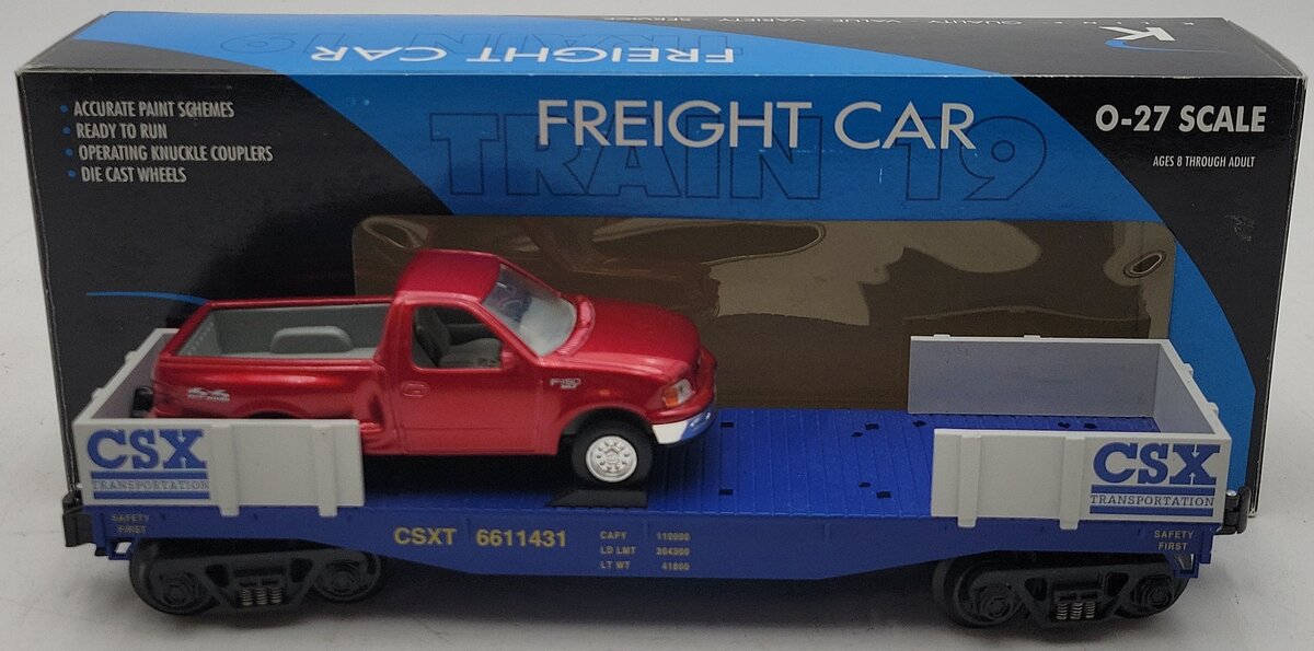 K-Line K661-1431 CSXT Flatcar w/98' Red Pickup & Figures LN/Box