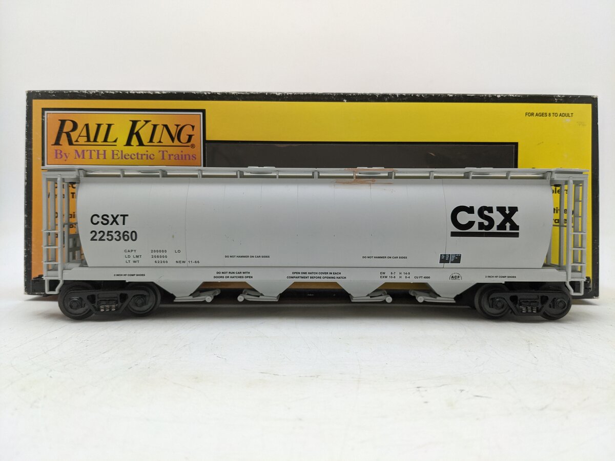 MTH 30-7540 O Gauge CSX 4-Bay Cylindrical Hopper Car #225360 EX/Box