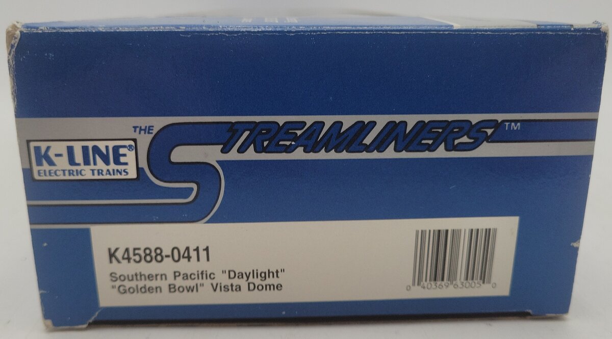 K-Line K4588-0411 O SP Daylight "Golden Bowl" Streamliner Vista Dome Car #411 EX/Box