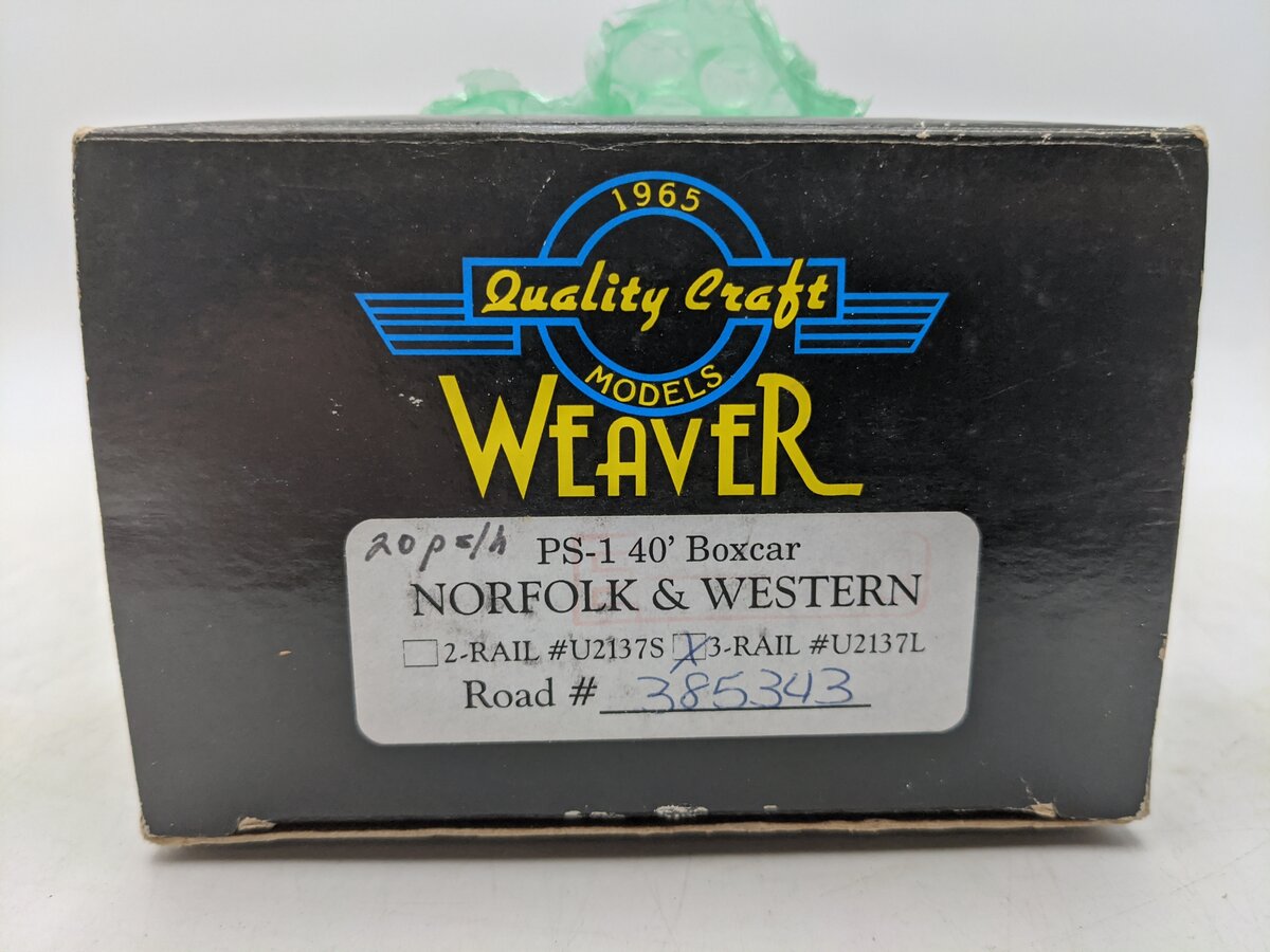 Weaver U2137L O Gauge Norfolk & Western PS-1 40' Boxcar #385343 EX/Box