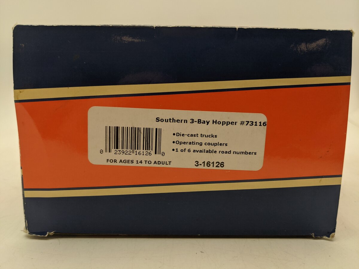Lionel 3-16126 O Southern Railway 3-Bay Hopper #73116 EX/Box