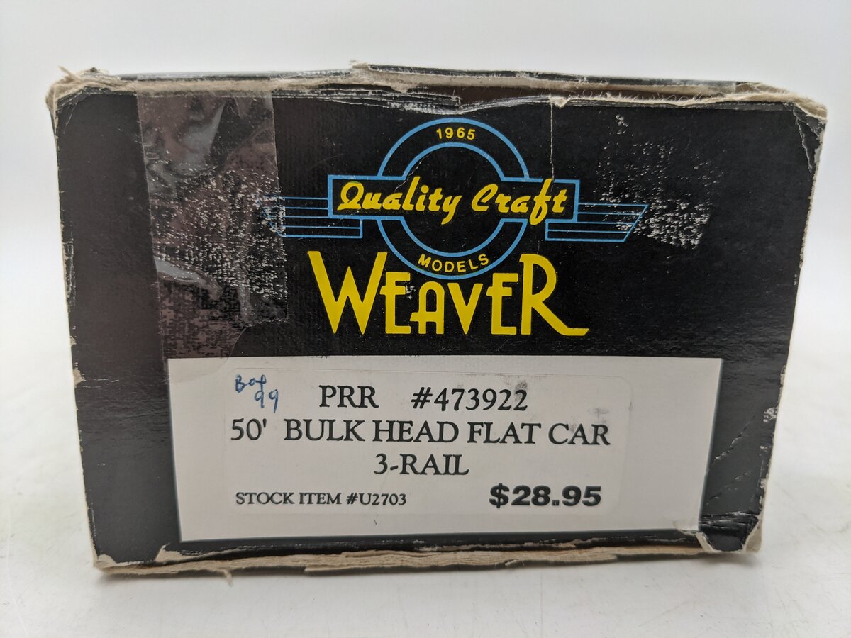 Weaver U2703 PRR 473922 50' Bulkhead Flatcar 3-Rail VG/Box